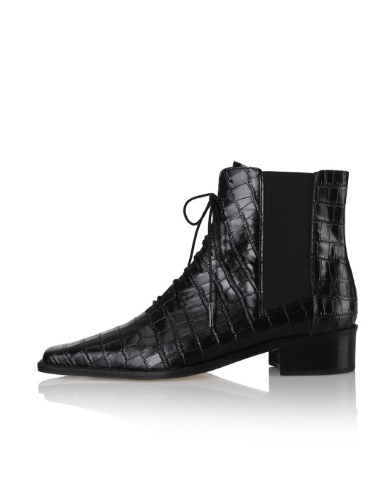 Gia lace-up boots / 20RS-B550 Black croc