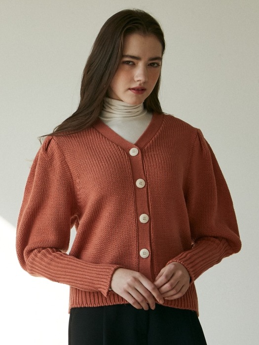 iuw549 puff V neck cardigan (orange)