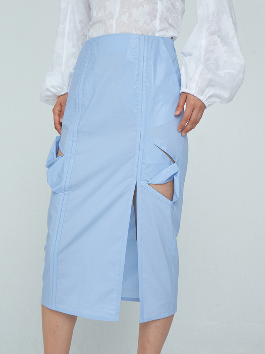 Twist Long H-line Skirt_Light Blue