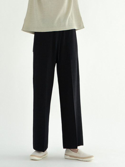 Linen Blend Knit Pants - BLACK