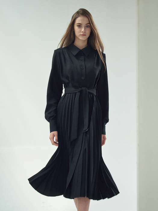 PLEATED SHIRT DRESS_BLACK