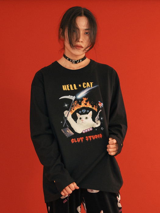 0 2 hell cat t-shirt - BLACK