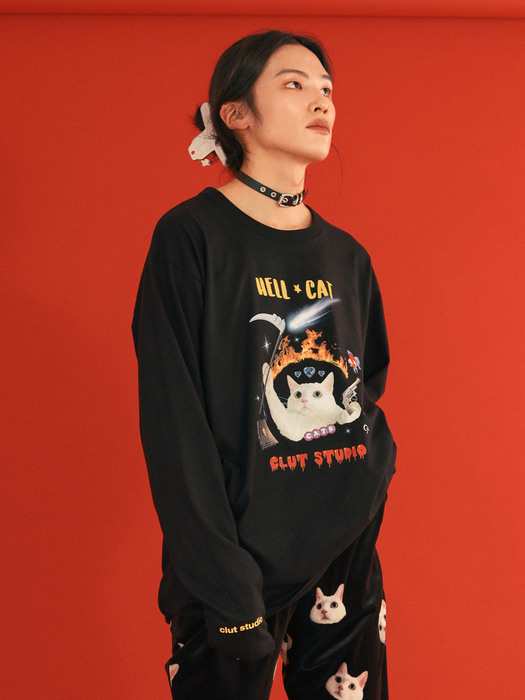 0 2 hell cat t-shirt - BLACK