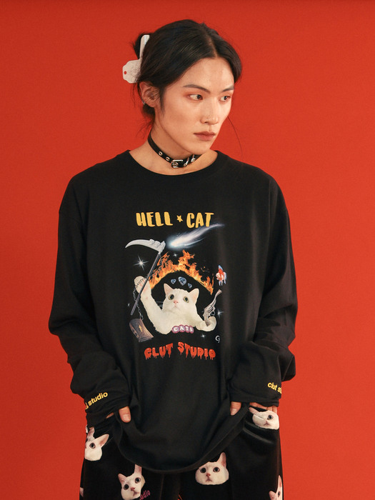 0 2 hell cat t-shirt - BLACK