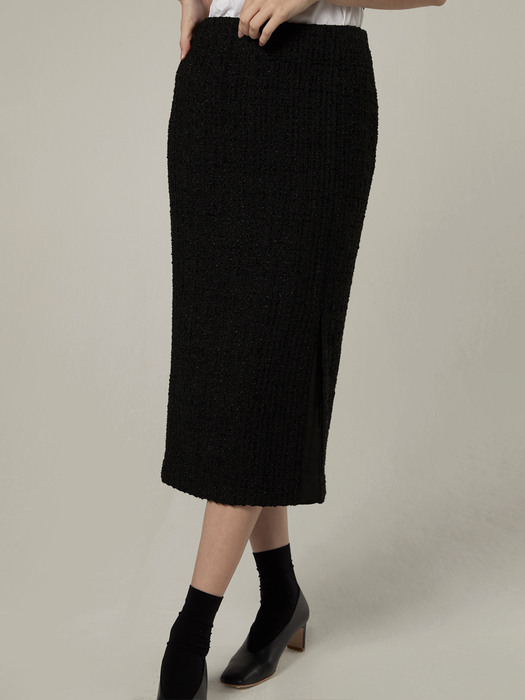 Tweed slit skirt - Black