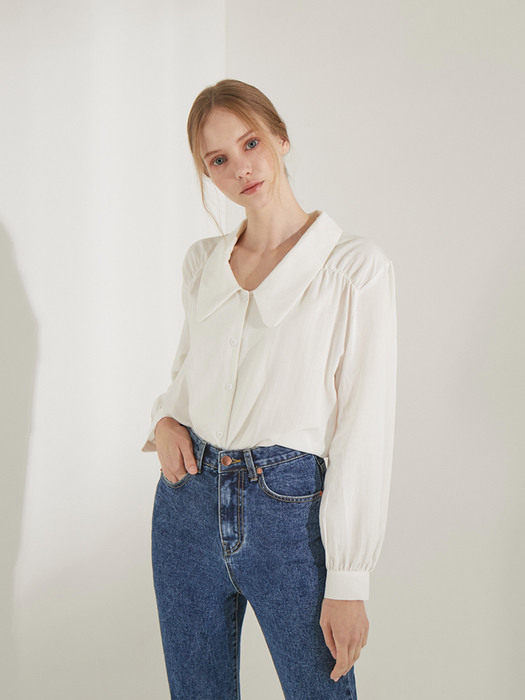 planet-7 roll collar blouse_ivory