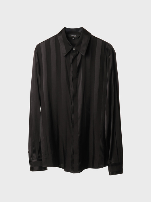 Striped-Jacquard Silk-Satin Shirt[Black(UNISEX)]_UTS-FS34