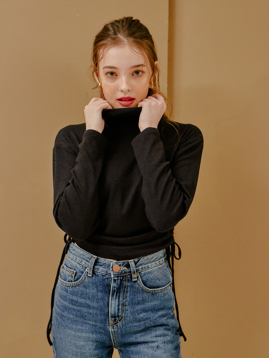 STRING POINT HIGHNECK TOP_BLACK