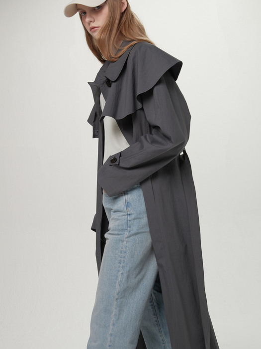 Detachable collar trench coat - Gray
