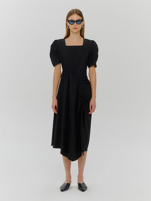 Square Neck String Dress, Black