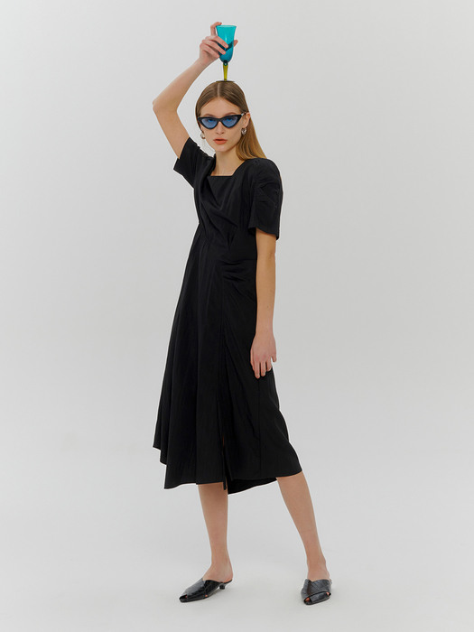 Square Neck String Dress, Black