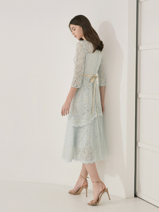 CAROLINE / See-through Lace Chiffon A-Line Dress(Mint)