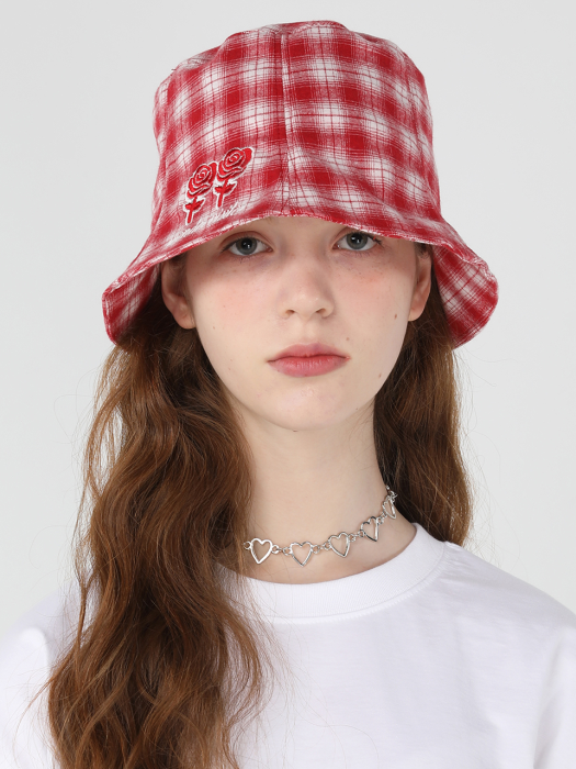 Twin rose check bucket [Red]
