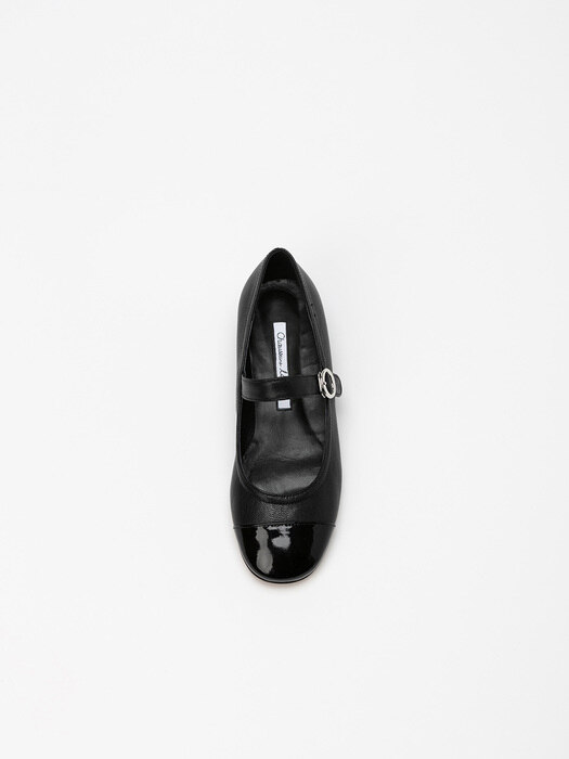Fatele Maryjane Shoes in Black with Black Patent Toe
