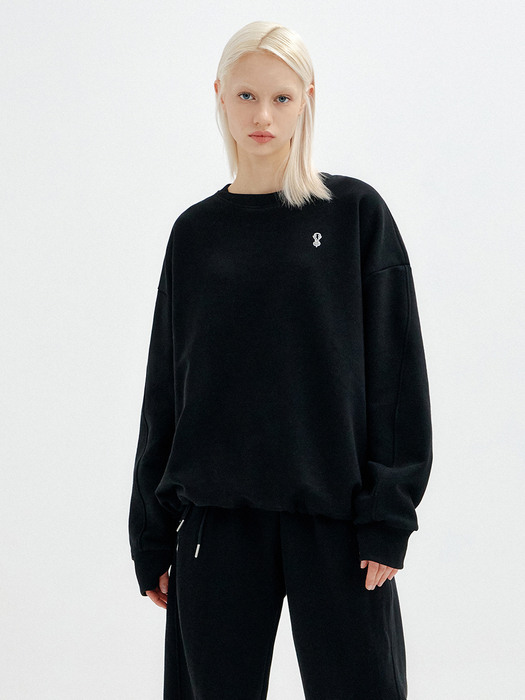 [UNISEX] STRING LINE LOGO SWEAT SHIRT - BLACK