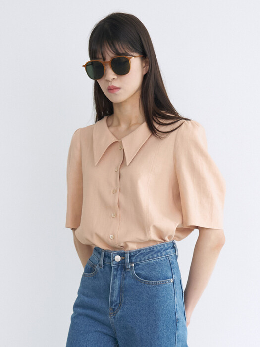 21 Summer_ Sand Beige  Linen Blouse 