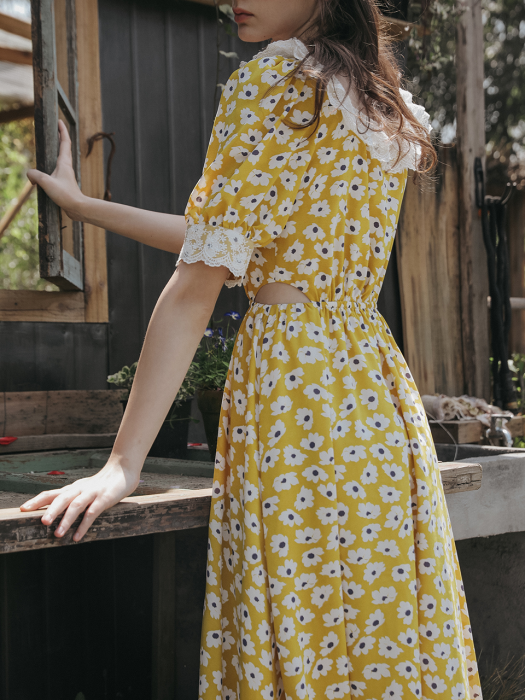 Yellow sunflower side slit dress