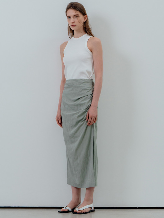 Side Slit Shirring Skirt_3color