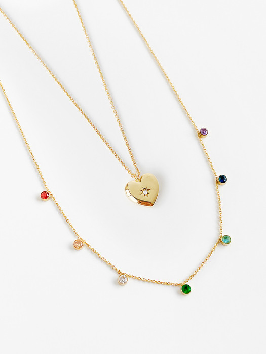 [단독][SET] rainbow heart necklace set