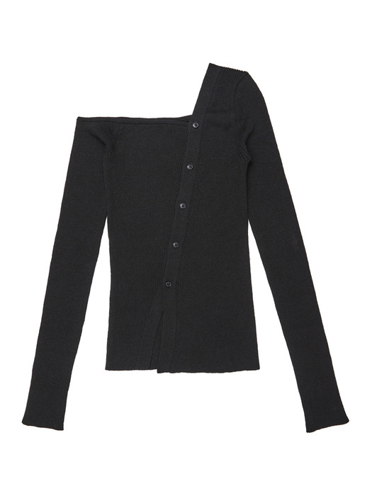 [EXCLUSIVE] W one off shoulder button knit (Black)