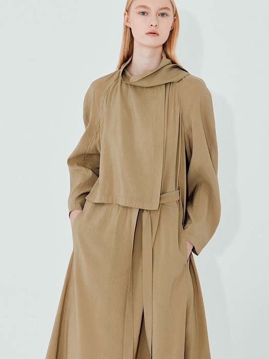 trench belted simple scarf neck dress