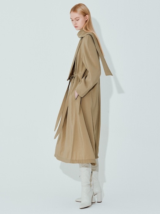 trench belted simple scarf neck dress