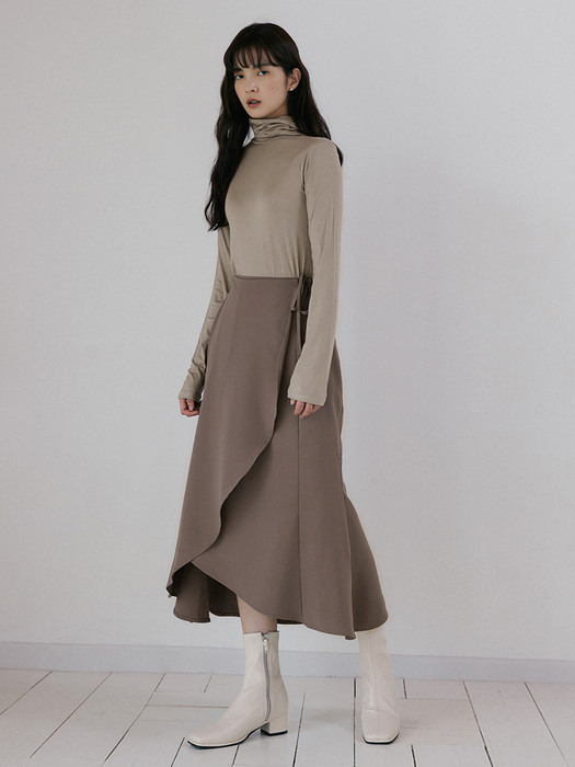 NUE WRAP FLARE SKIRT WOOD