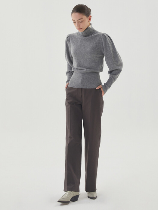 PINTUCK CASHMERE TURTLENECK KNIT_GREY