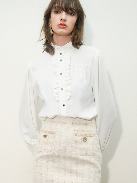 Victorian Ruffled-Placket Blouse[White(WOMAN)]_UTS-FS05