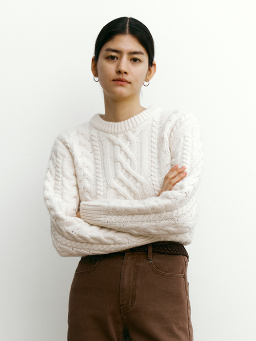 Cashmere cable low-guage knit [IVORY]