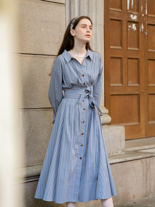 GAIA stripe shirt dress_blue stripe