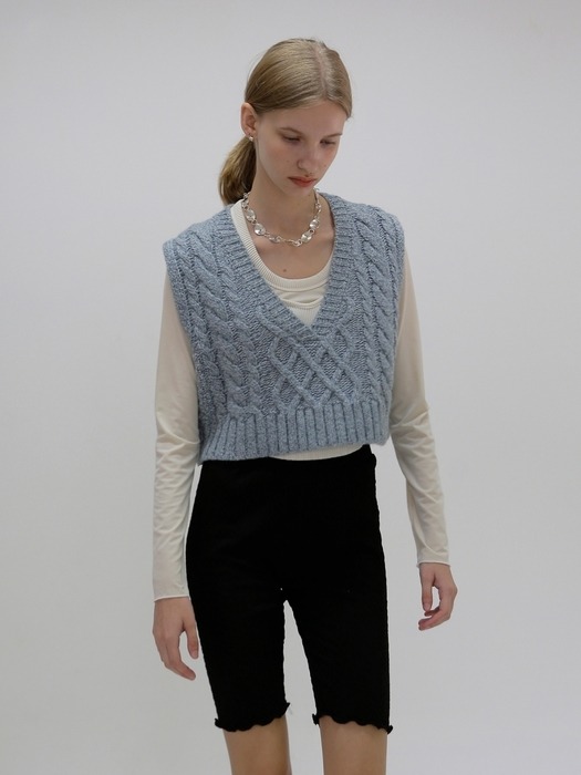 Creamcheese Knit Vest [M/Blue]