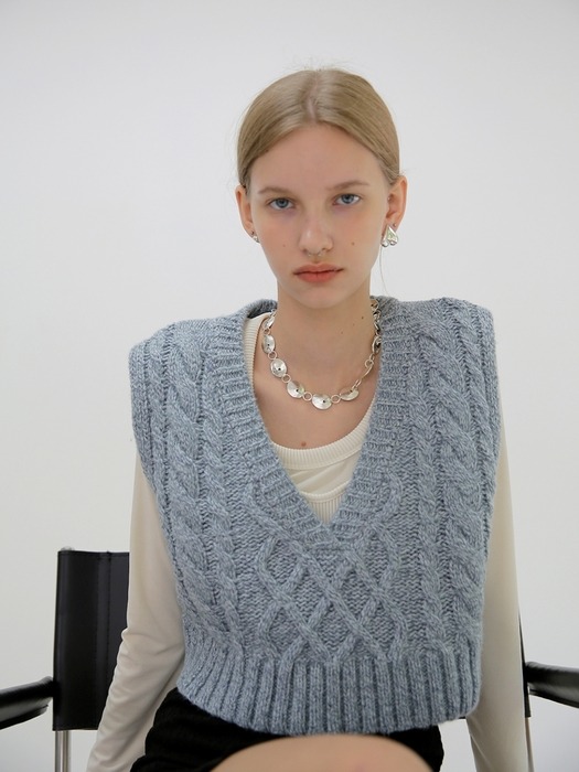 Creamcheese Knit Vest [M/Blue]