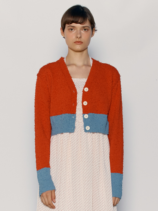 Pig Tail Color Block Knit Cardigan_Spicy Orange