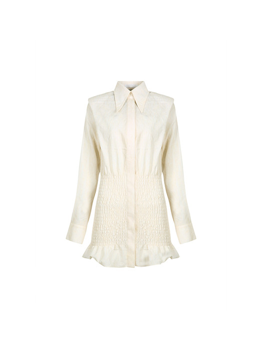 HIGH NECK RIBBON PLEATED BLOUSE
