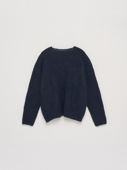 HAND STITCH OVERFIT KNIT PULLOVER IN NAVY