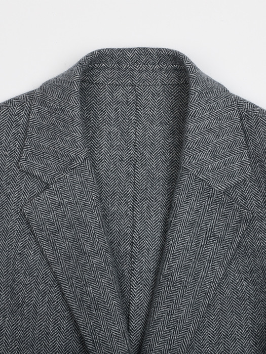 Handmade Herringbone Long Coat (Grey)