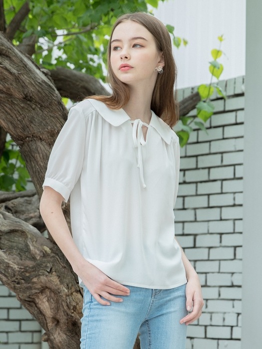 Sailor Collar Half Blouse White