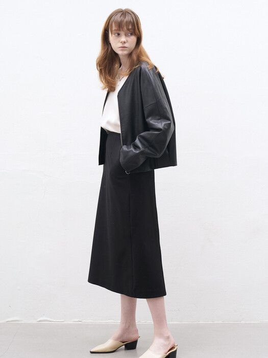 21 Fall_Black Fake Leather Zip-up Outer