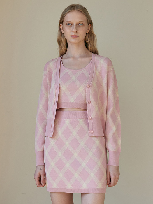 V. check knit skirt (pink)