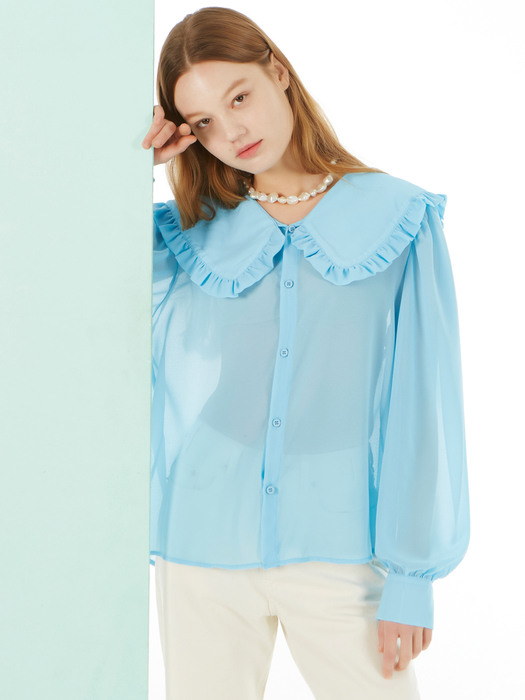 UP-219 셔링카라 쉬폰 블라우스 블루 _ SHIRRING COLLOR BLOUSE_BLUE