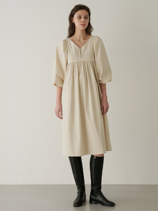 Cotton Pintuck Dress_Beige