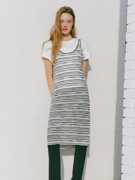 Multi Stripe Knitting Dress, White