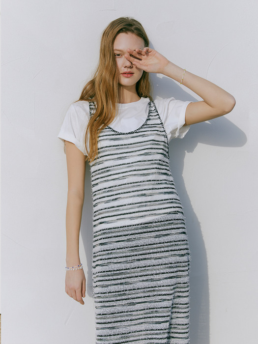 Multi Stripe Knitting Dress, White