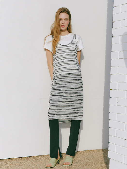 Multi Stripe Knitting Dress, White