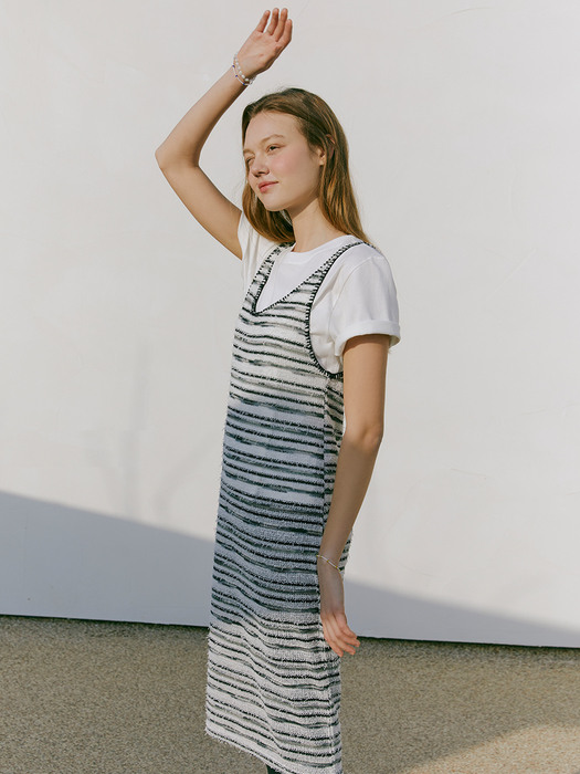 Multi Stripe Knitting Dress, White