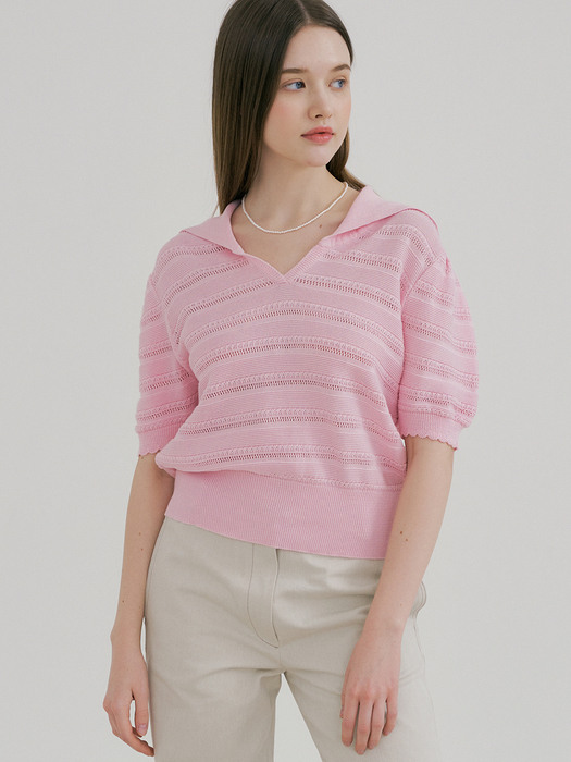 monts 1463 crochet collar knit (pink)