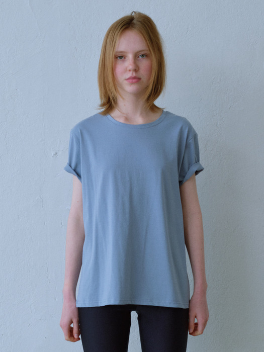 피마 루즈핏 베이직 티셔츠(블루)