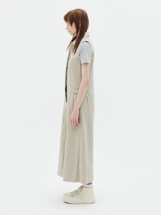 [EXCLUSIVE] COTTON OVERALL LONG SKIRT IN BEIGE