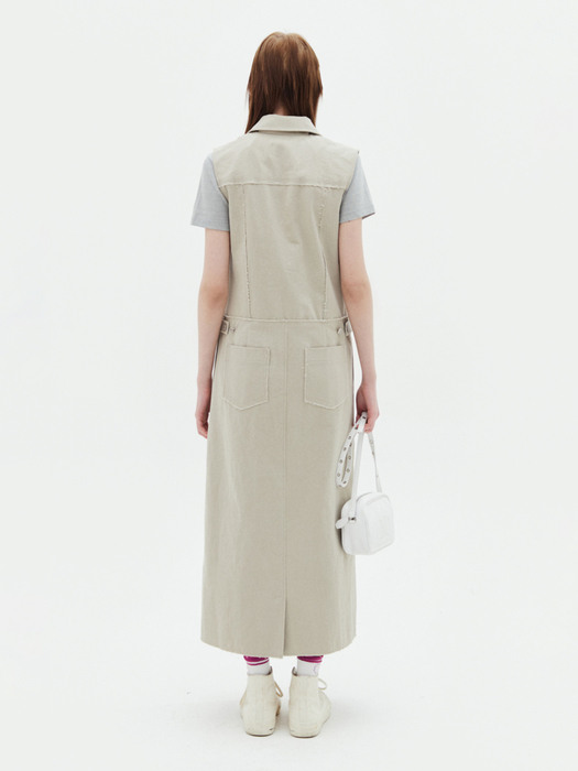 [EXCLUSIVE] COTTON OVERALL LONG SKIRT IN BEIGE